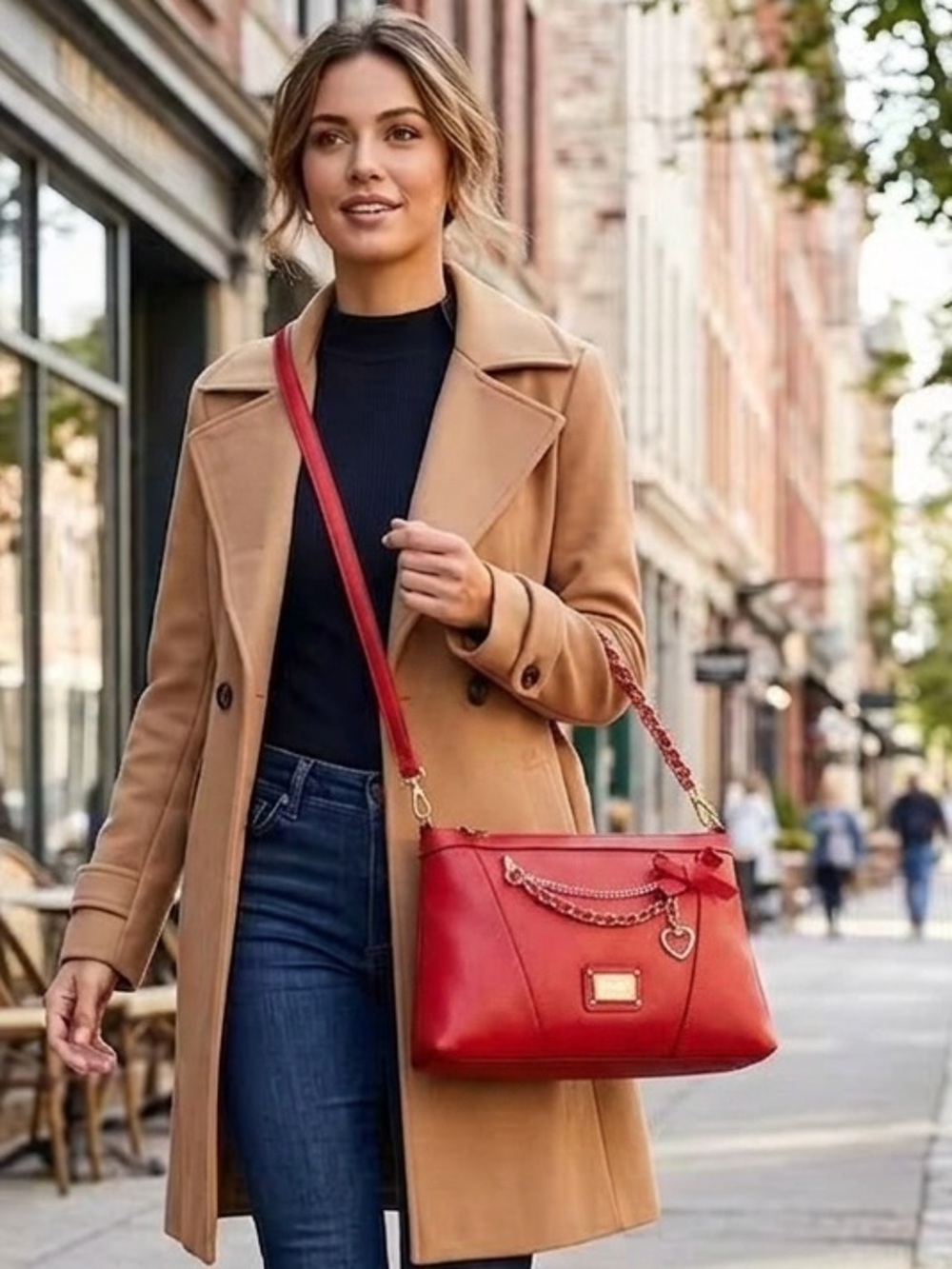 Guess Red Crossbody / Wristlet Bag with Gold Accents with Dust Bag NWT